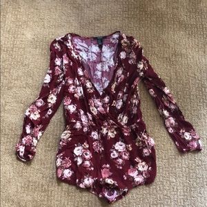 Red floral romper